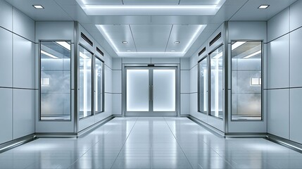 Fototapeta premium Modern Futuristic Corridor with Bright LED Lighting and Reflective Floors