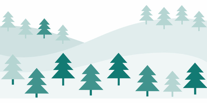 Pine trees and rolling hills a flat vector illustration