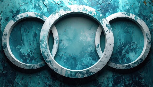 Three interlocking rings with a textured blue background.