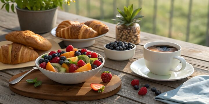 breakfast with coffee and croissant