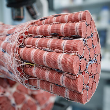 Human Skeletal Muscle Cells Microscopic Anatomy Scientific 3D Illustration