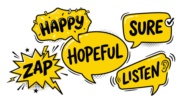 speech bubbles with positive words
