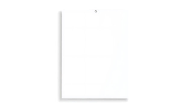 Isolated clean blank white vertical paper sheet template with hanging hook, document mockup, office stationery, empty page layout