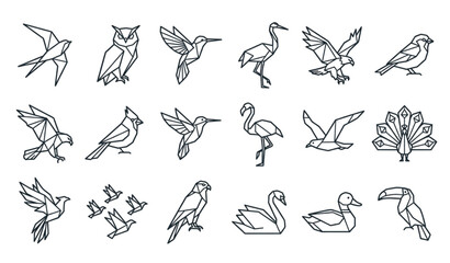 Fototapeta premium Geometric Origami Bird Outline Vector Set
