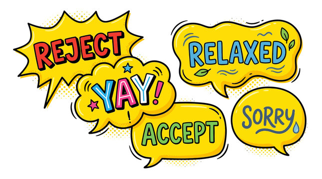 colorful speech bubbles with emotional expressions