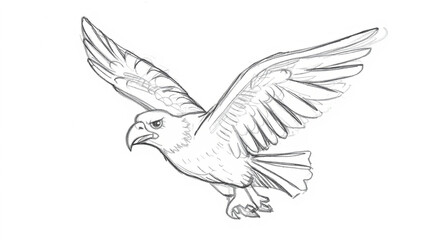 Obraz premium Eagle Flying Spread Wings Pencil Sketch Wildlife Illustration