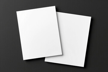 Fototapeta premium Blank papers lie flat on dark surface