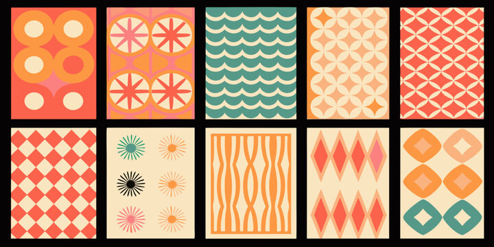Vintage inspired geometric pattern cards colorful vector illustration collection