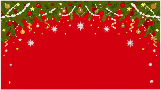 Festive Border With Garland And Ornaments Vector Illustration