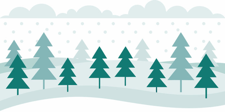 Pine Trees And Clouds Vector Illustration With A White Background