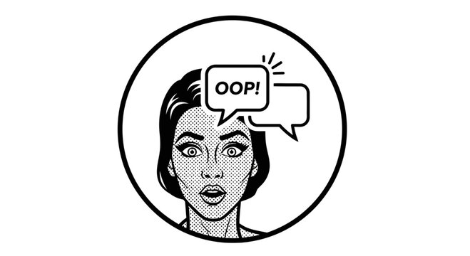 Surprised Woman with "OOP!" Speech Bubble in Pop Art Style