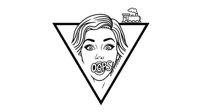 Surprised Woman with "Oops" Gagged in Triangle, Train Icon