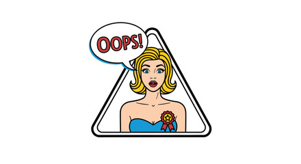 Fototapeta premium Retro Woman Oops Pop Art Warning Sign