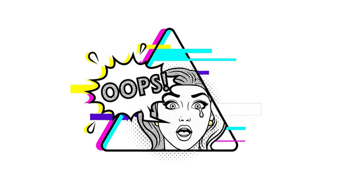 Retro Woman Oops Glitch Effect Comic Style