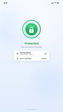 Mobile VPN app connecting to secure server and protecting private connection with padlock