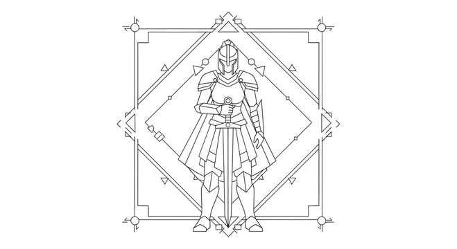 Fantasy Knight Warrior Line Art Emblem