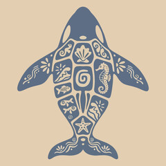 Ornate Whale Silhouette Sea Creatures. © semurraja