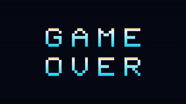 Game over text on 8 bit on black background
