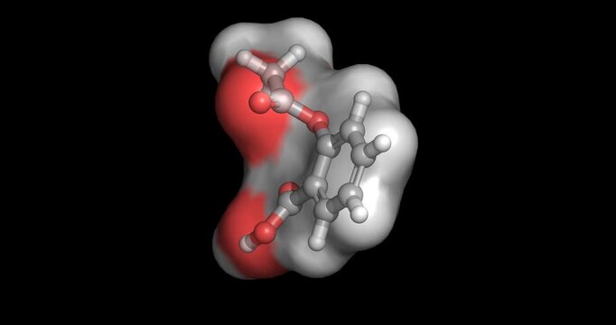 Acetylsalicylic Acid (Aspirin),  anti-inflammatory drug and cyclooxygenase inhibitor for analgesia and cardiovascular prophylaxis, 3D molecule spinning 4K