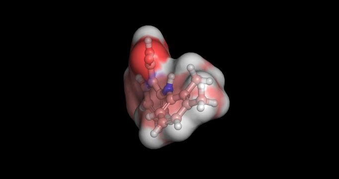 Mefenamic acid pain reliever, anti-inflammatory drug for menstrual cramps/pain, 3D molecule 4K spinning