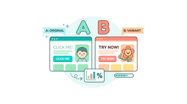 A/B Split Testing Concept Illustration for Website Interface Design and Conversion Optimization