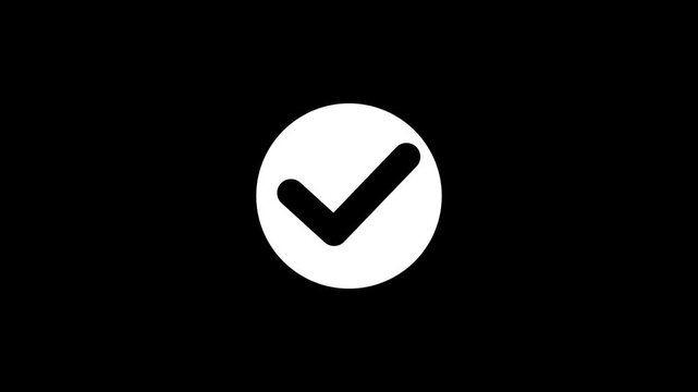 Simple white check mark icon inside a circle button for user interface design and web navigation