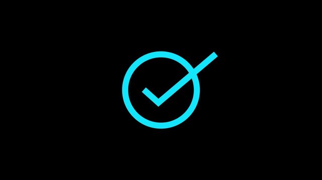Bright neon blue circle icon with a downward pointing arrow sign for user interface design and navigation buttons on a dark black background