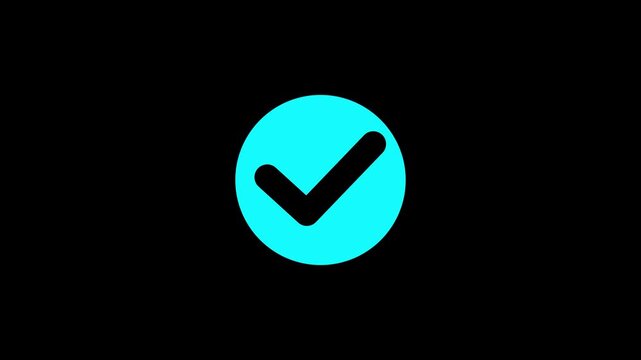 Bright cyan circle with a black check mark symbol for user interface design and digital verification status