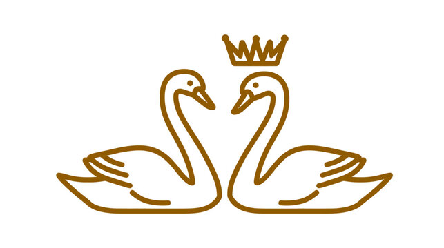 Golden twin swans with crown logo element.