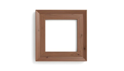 Fototapeta premium Photorealistic Empty Square Walnut Wooden Picture Frame Isolated on Pure White Background with Elegant Classic Craftsmanship and Clean Copy Space for Mockup Design