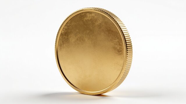 Premium Blank Gold Coin Mockup Isolated on White Background with Realistic Metallic Texture for Branding and Financial Design
