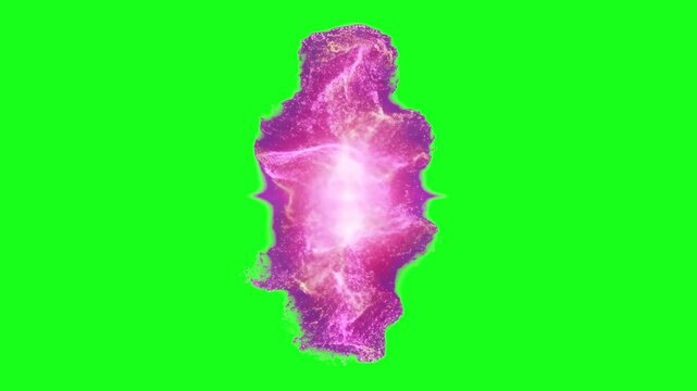 A glowing, textured pink and purple mystical portal or energetic magical aura bursting forth on a solid green screen backdrop. This asset is custom-designed for sci-fi weapons, game transitions, or fa