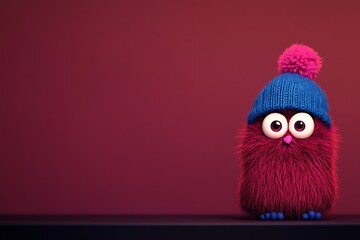 Fototapeta premium Whimsical pink creature in blue hat