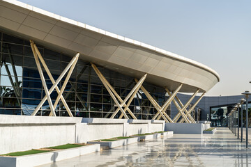 Fototapeta premium Riyadh, Saudi Arabia - February 21, 2026: Modern exterior facade and architecture of the Riyadh International Convention and Exhibition Center.