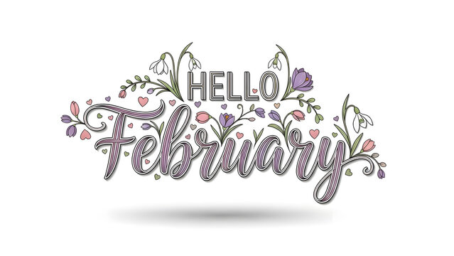Hello February Greeting Design Isolated on White