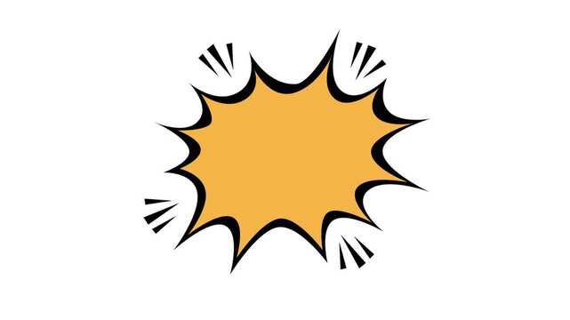 Comic book explosion speech bubble motion graphic animation pulsating pop art yellow dialog frame on white background