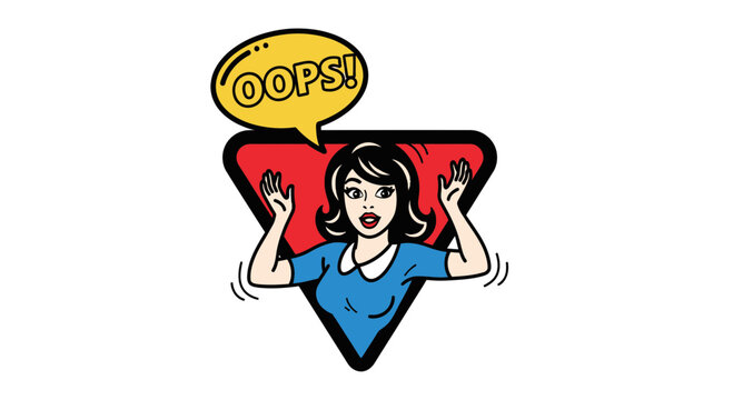 Woman with Oops Speech Bubble, Pop Art Style, Expressing Surprise or Mistake