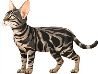 Fototapeta premium Striped Feline Standing Proudly With Alert Ears and Expressive Eyes White Background