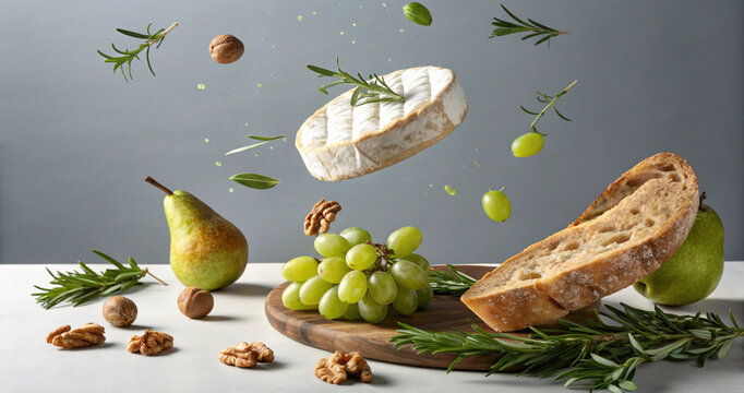 Healthy Cod Liver Oil with Fresh Green Peas and Organic Fruits and Vegetables Isolated on White Background