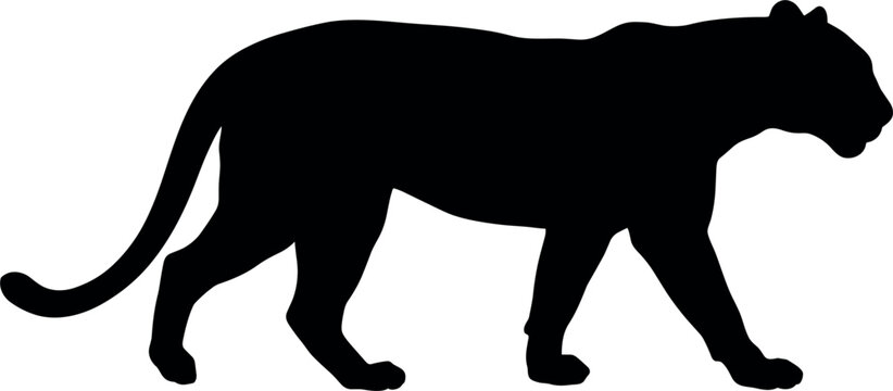 Black panther silhouette vector illustration walking profile view isolated on white background minimalist wild big cat tiger leopard jaguar icon design element