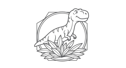Fototapeta premium Cute Dinosaur Coloring Page with Tropical Leaves