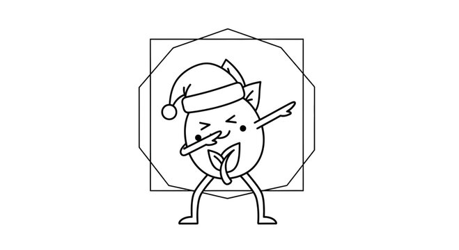 Cute Cartoon Fruit Character Dabbing in Santa Hat with Geometric Shapes