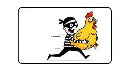 Fototapeta premium Thief Stealing Chicken Cartoon