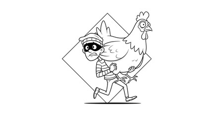 Obraz premium Thief Stealing Chicken Cartoon