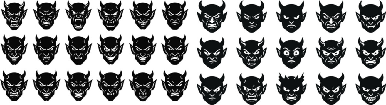 Demon devil and hell silhouettes set, of vector silhouette design, isolated on white background.