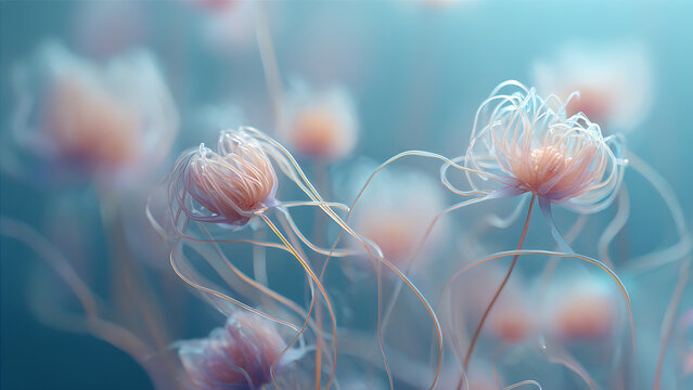 Beautifully Rendered Jellyfish Swarm in Deep Blue Ocean Waters.