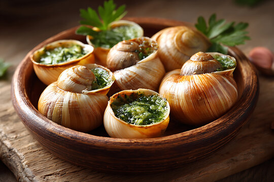 Delicious Escargots Prepared with Garlic Butter and Parsley.