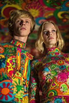 Psychedelic Retro Fashion Duo &ndash; Generative AI &ndash; no real persons