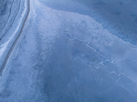 Aerial view of the salt crust patterns and textures of Pink Lake, Esperance, Western Australia, Australia.