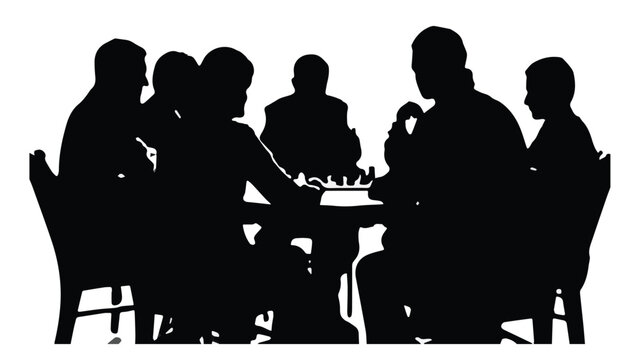 Silhouette of People Playing Chess at Table.